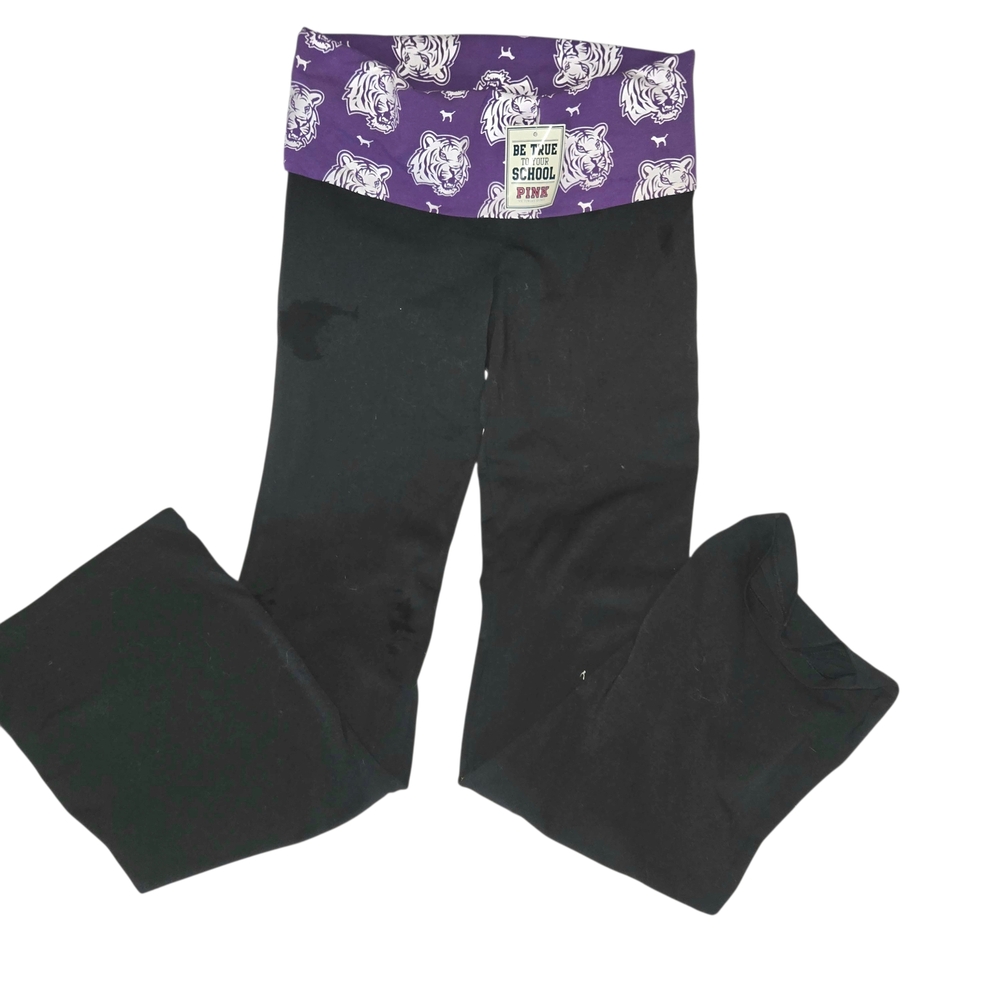 PINK VS Black Pants LSU Purple Tiger Print Fold Over Yoga Waistband